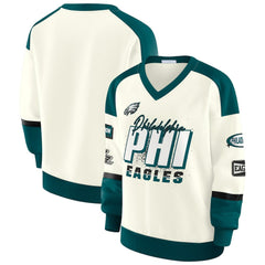 Philadelphia Eagles WEAR by Erin Andrews Women's Racing Crew V-Neck Sweatshirt | NFL Sale