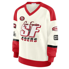 San Francisco 49ers WEAR by Erin Andrews Women's Racing Crew V-Neck Sweatshirt | NFL Near me