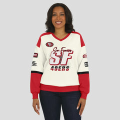 San Francisco 49ers WEAR by Erin Andrews Women's Racing Crew V-Neck Sweatshirt | NFL Near me