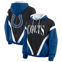 Indianapolis Colts WEAR by Erin Andrews Women's Plus Size Retro Crinkle Full-Zip Hoodie Windbreaker Jacket | NFL Sale