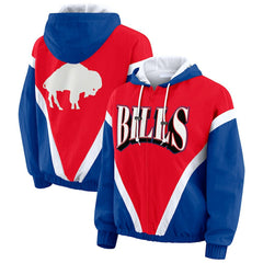 Buffalo Bills WEAR by Erin Andrews Women's Plus Size Retro Crinkle Full-Zip Hoodie Windbreaker Jacket | NFL Sale