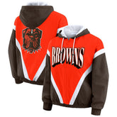 Cleveland Browns WEAR by Erin Andrews Women's Plus Size Retro Crinkle Full-Zip Hoodie Windbreaker Jacket | NFL Hot