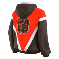 Cleveland Browns WEAR by Erin Andrews Women's Plus Size Retro Crinkle Full-Zip Hoodie Windbreaker Jacket | NFL Hot
