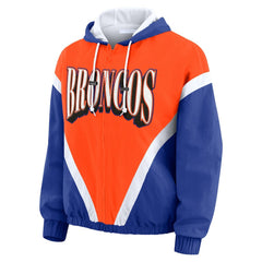 Denver Broncos WEAR by Erin Andrews Women's Plus Size Retro Crinkle Full-Zip Hoodie Windbreaker Jacket | NFL Near me