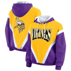 Minnesota Vikings WEAR by Erin Andrews Women's Plus Size Retro Crinkle Full-Zip Hoodie Windbreaker Jacket | NFL On sale