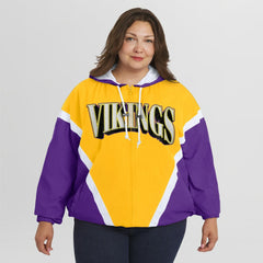 Minnesota Vikings WEAR by Erin Andrews Women's Plus Size Retro Crinkle Full-Zip Hoodie Windbreaker Jacket | NFL On sale