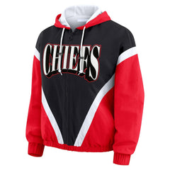Kansas City Chiefs WEAR by Erin Andrews Women's Plus Size Retro Crinkle Full-Zip Hoodie Windbreaker Jacket | NFL New