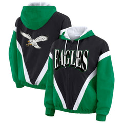 Philadelphia Eagles WEAR by Erin Andrews Women's Plus Size Retro Crinkle Full-Zip Hoodie Windbreaker Jacket | NFL New