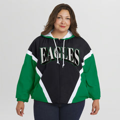 Philadelphia Eagles WEAR by Erin Andrews Women's Plus Size Retro Crinkle Full-Zip Hoodie Windbreaker Jacket | NFL New