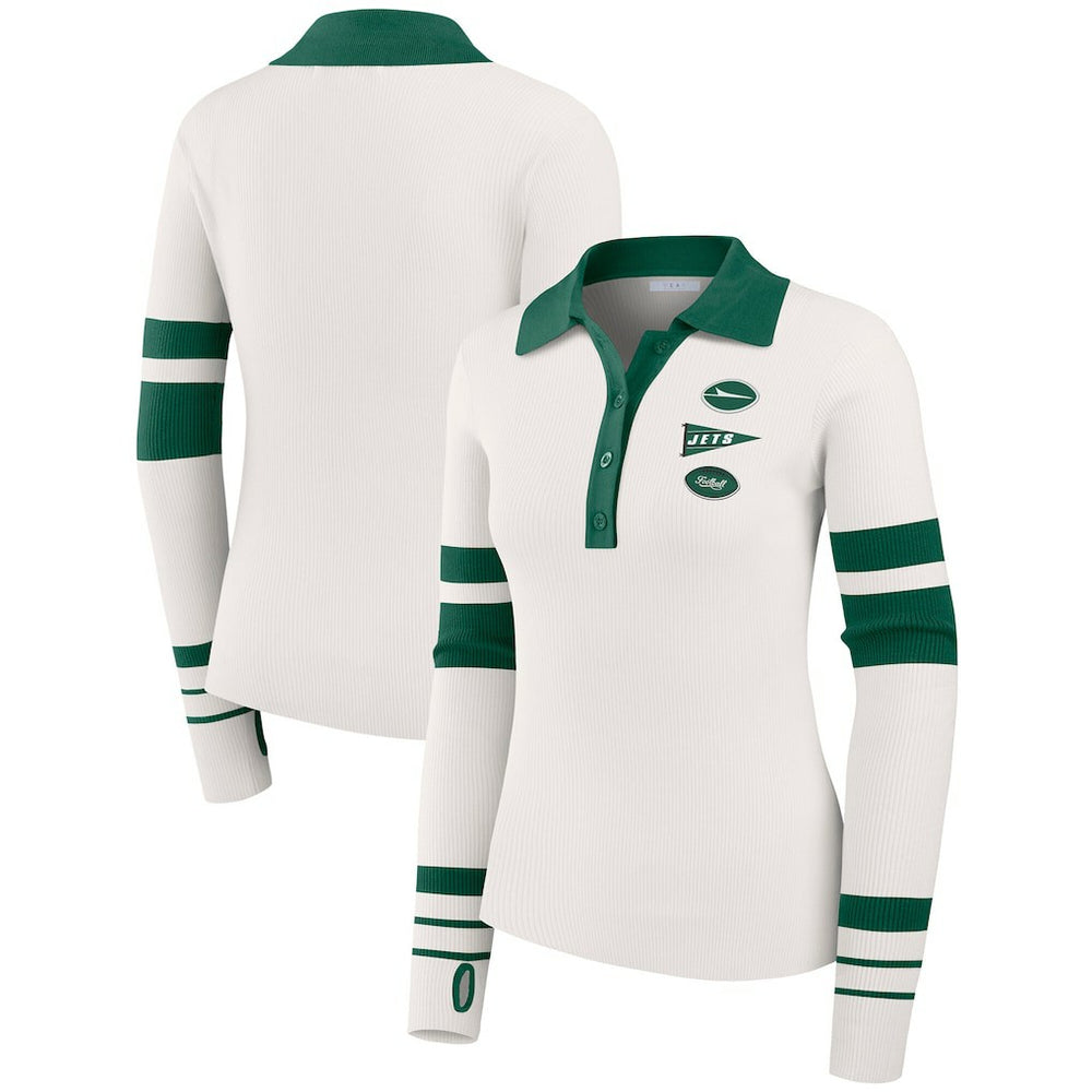 New York Jets WEAR by Erin Andrews Women's Ribbed Henley Polo Sweater | NFL On sale
