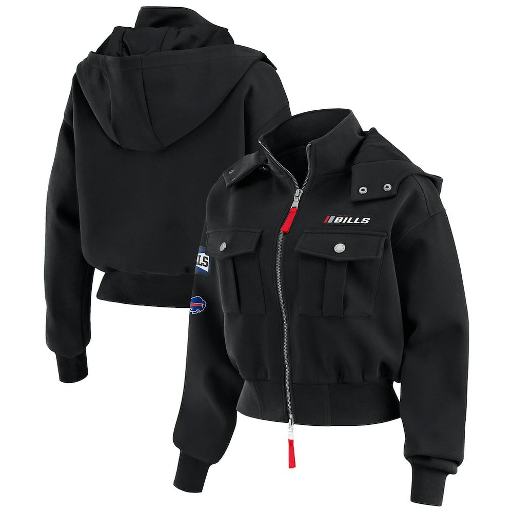 Buffalo Bills WEAR by Erin Andrews Women's Tri-Blend Patch Pocket Cropped Full-Zip Bomber Hoodie Jacket | NFL Near me