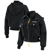 Minnesota Vikings WEAR by Erin Andrews Women's Tri-Blend Patch Pocket Cropped Full-Zip Bomber Hoodie Jacket | NFL Online