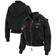 Kansas City Chiefs WEAR by Erin Andrews Women's Tri-Blend Patch Pocket Cropped Full-Zip Bomber Hoodie Jacket | NFL Hot
