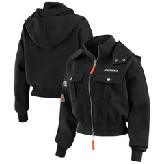 Cincinnati Bengals WEAR by Erin Andrews Women's Tri-Blend Patch Pocket Cropped Full-Zip Bomber Hoodie Jacket | NFL Hot