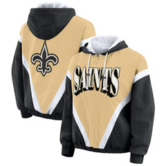 New Orleans Saints WEAR by Erin Andrews Women's Retro Crinkle Full-Zip Hoodie Windbreaker | NFL Hot