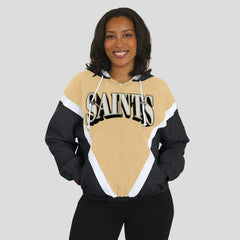 New Orleans Saints WEAR by Erin Andrews Women's Retro Crinkle Full-Zip Hoodie Windbreaker | NFL Hot