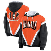 Cincinnati Bengals WEAR by Erin Andrews Women's Retro Crinkle Full-Zip Hoodie Windbreaker | NFL Discount