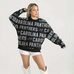 Carolina Panthers Gameday Couture Women's Oversized Hype Era Rhinestone Text Sweatshirt | NFL Hot