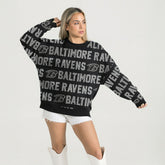 Baltimore Ravens Gameday Couture Women's Oversized Hype Era Rhinestone Text Sweatshirt | NFL Outlet