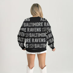 Baltimore Ravens Gameday Couture Women's Oversized Hype Era Rhinestone Text Sweatshirt | NFL Outlet