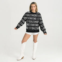 Baltimore Ravens Gameday Couture Women's Oversized Hype Era Rhinestone Text Sweatshirt | NFL Outlet