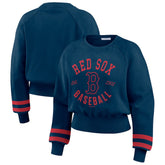 Boston Red Sox WEAR by Erin Andrews Women's Vintage Washed Cropped Pullover Sweatshirt - MLB Pullover