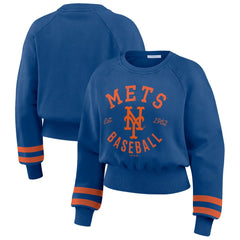 New York Mets WEAR by Erin Andrews Women's Vintage Washed Cropped Pullover Sweatshirt - MLB Pullover