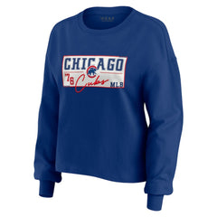 Chicago Cubs WEAR by Erin Andrews Women's Heavy Rugby Jersey Cropped Long Sleeve T-Shirt & Shorts Lounge Set - MLB Jerseys