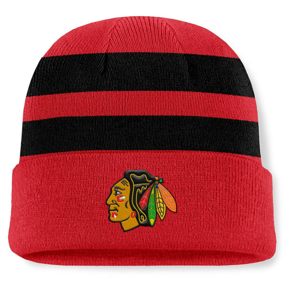 Chicago Blackhawks Fanatics Fundamental Swipe Stripe Cuffed Knit Hat - NHL Hats
