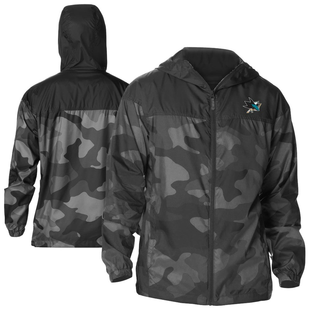 San Jose Sharks Columbia Camo Flash Challenger Omni-Shade Full-Zip Hoodie Windbreaker - NHL Hoodies