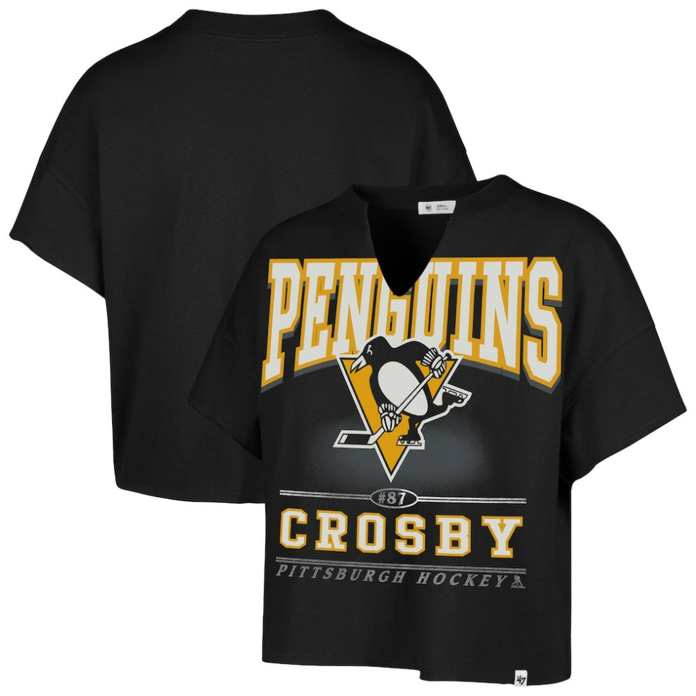 Sidney Crosby Pittsburgh Penguins '47 Women's Elation Name & Number Oversized Notch Neck T-Shirt - NHL T-shirts