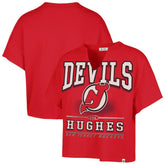 Jack Hughes New Jersey Devils '47 Women's Elation Name & Number Oversized Notch Neck T-Shirt - NHL T-shirts