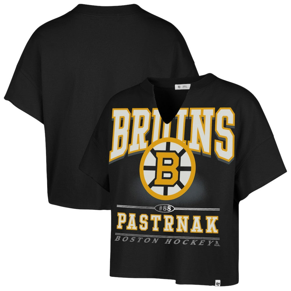 David Pastrnak Boston Bruins '47 Women's Elation Name & Number Oversized Notch Neck T-Shirt - NHL T-shirts