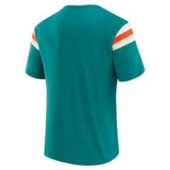 Miami Dolphins Darius Rucker Collection Distressed Throwback Shoulder Stripe T-Shirt | NFL New