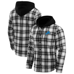 Detroit Lions NFL x Darius Rucker Collection Plaid Flannel Quilted Full-Snap Hooded Shacket | NFL Outlet