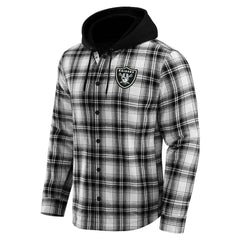 Las Vegas Raiders NFL x Darius Rucker Collection Plaid Flannel Quilted Full-Snap Hooded Shacket | NFL Discount