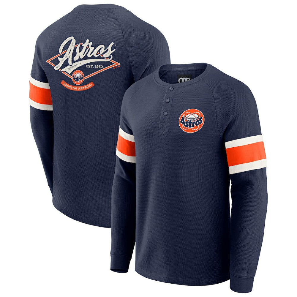 Houston Astros Darius Rucker Collection by Fanatics Waffle-Knit Raglan Long Sleeve Henley T-Shirt - MLB T-shirts