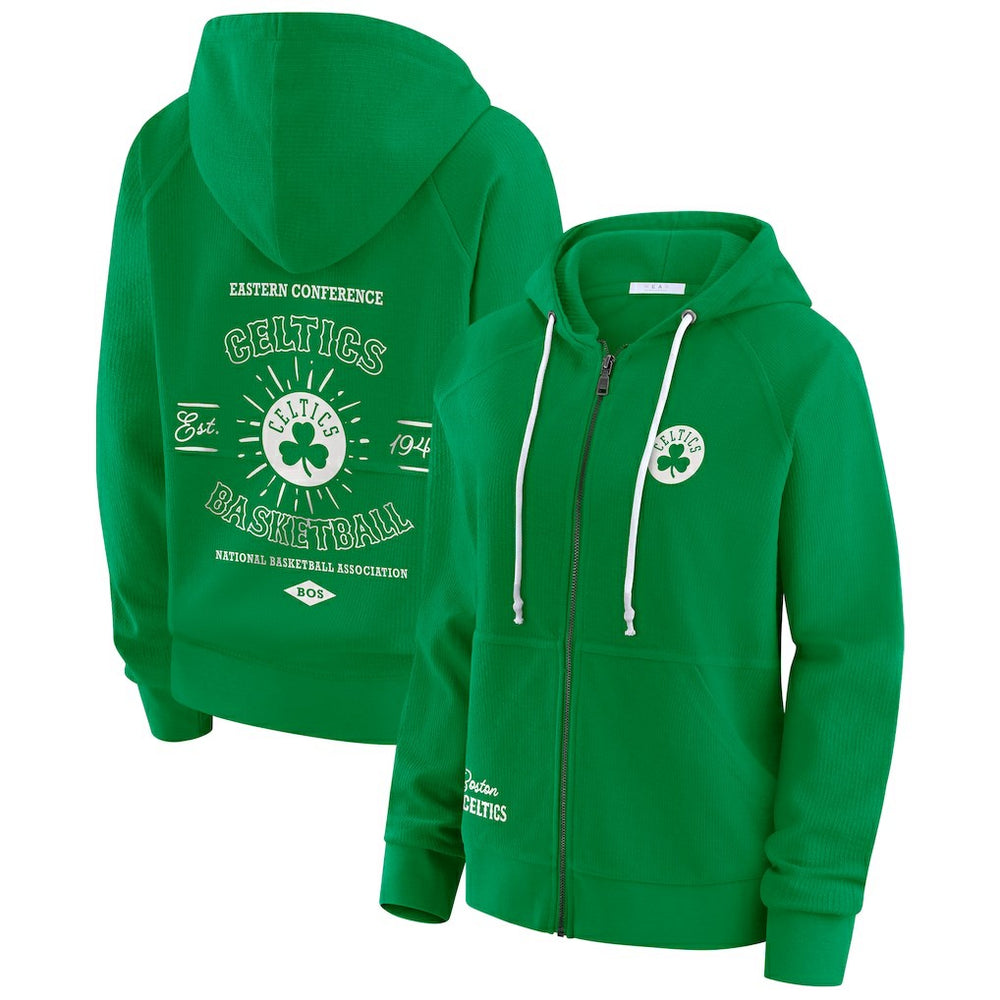 Green Boston Celtics WEAR by Erin Andrews Women's Vintage Full-Zip Raglan Hoodie | NBA