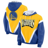 Gold/Royal Golden State Warriors WEAR by Erin Andrews Women's Colorblock Full-Zip Hoodie Windbreaker Jacket sale | NBA
