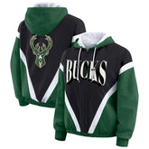 Black/Hunter Green Milwaukee Bucks WEAR by Erin Andrews Women's Colorblock Full-Zip Hoodie Windbreaker Jacket | NBA