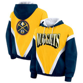 Gold/Navy Denver Nuggets WEAR by Erin Andrews Women's Colorblock Full-Zip Hoodie Windbreaker Jacket sale | NBA