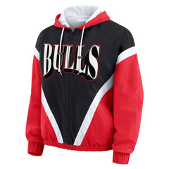 Black/Red Chicago Bulls WEAR by Erin Andrews Women's Colorblock Full-Zip Hoodie Windbreaker Jacket | NBA