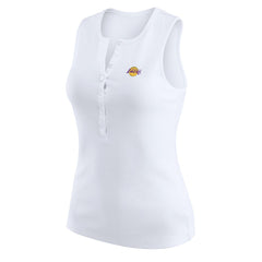 White Los Angeles Lakers WEAR by Erin Andrews Women's Rib-Knit Henley Tank Top | NBA
