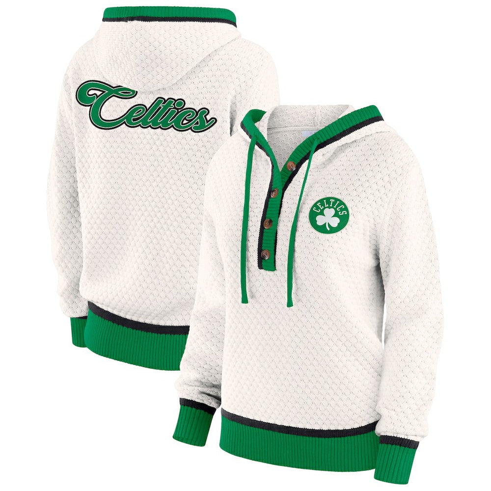 Cream Boston Celtics WEAR by Erin Andrews Women's Plus Size Hoodie Sweater | NBA