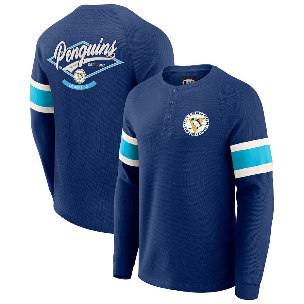 Pittsburgh Penguins Darius Rucker Collection by Fanatics Waffle-Knit Raglan Long Sleeve Henley T-Shirt - NHL T-shirts