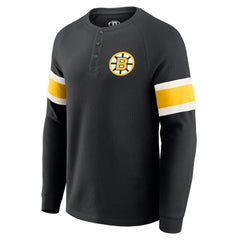 Boston Bruins Darius Rucker Collection by Fanatics Waffle-Knit Raglan Long Sleeve Henley T-Shirt - NHL T-shirts