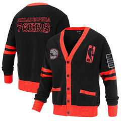 Black Philadelphia 76ers FISLL Unisex Logoman Shadow Collection Full-Button Cardigan Sweater | NBA