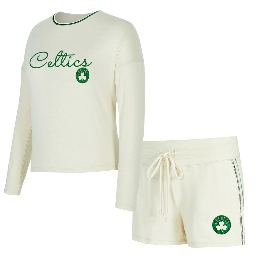 Cream Boston Celtics Concepts Sport Women's Kaki Hacci Knit Long Sleeve Top & Shorts Set | NBA