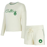 Cream Boston Celtics Concepts Sport Women's Kaki Hacci Knit Long Sleeve Top & Shorts Set | NBA