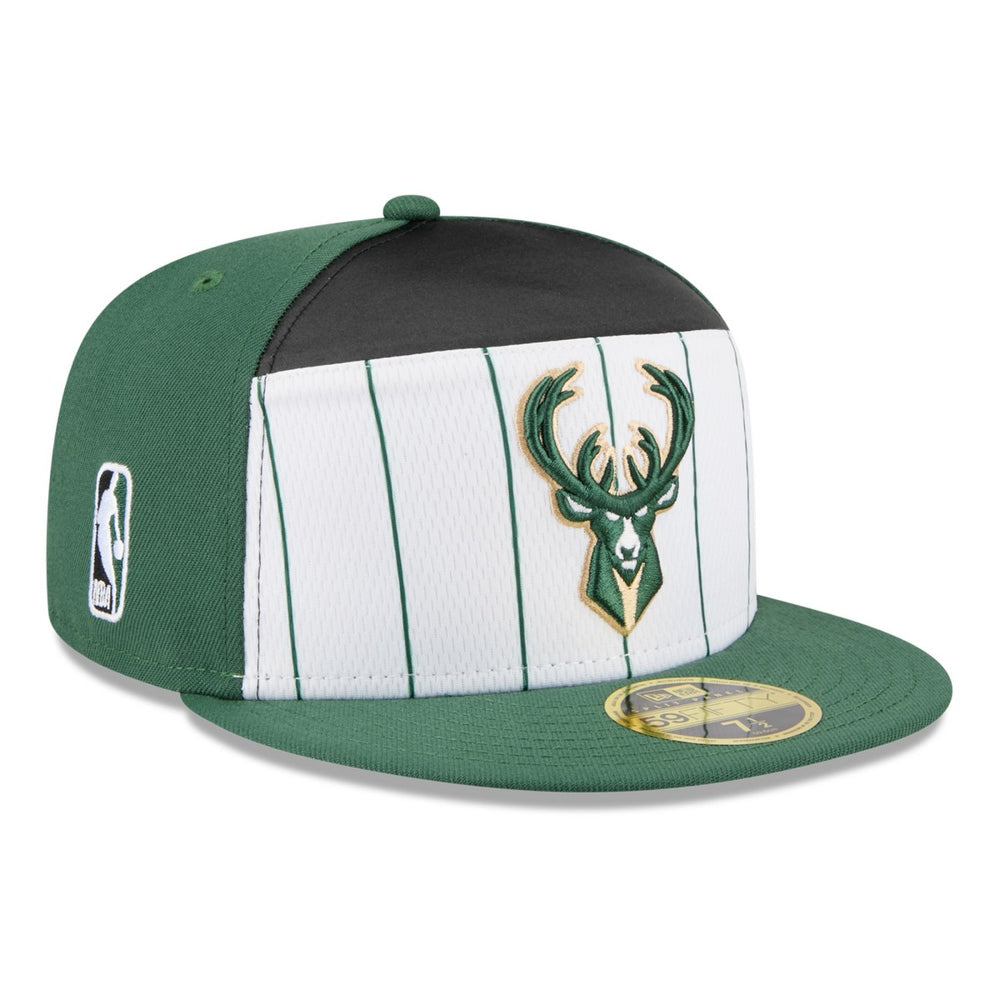 White/Hunter Green Milwaukee Bucks 2025 NBA Tip Off Split Panel 59FIFTY Fitted Hat | NBA